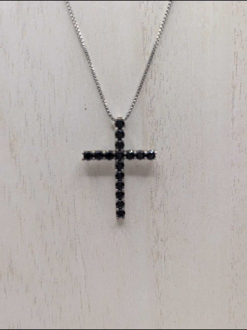 Sterling Silver Cross Pendant Necklace with Black Spinel Stones